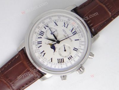 Patek Philippe Moon Phase Patek Philippe Replica Watches - Brown Leather Band